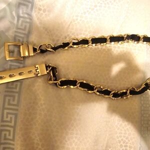 Chain High Waist Belt- Bllack with Gold Hardware
